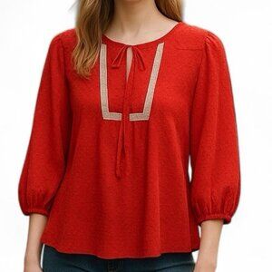 Collective Concepts Swiss Dot Peasant Top Coral Medium